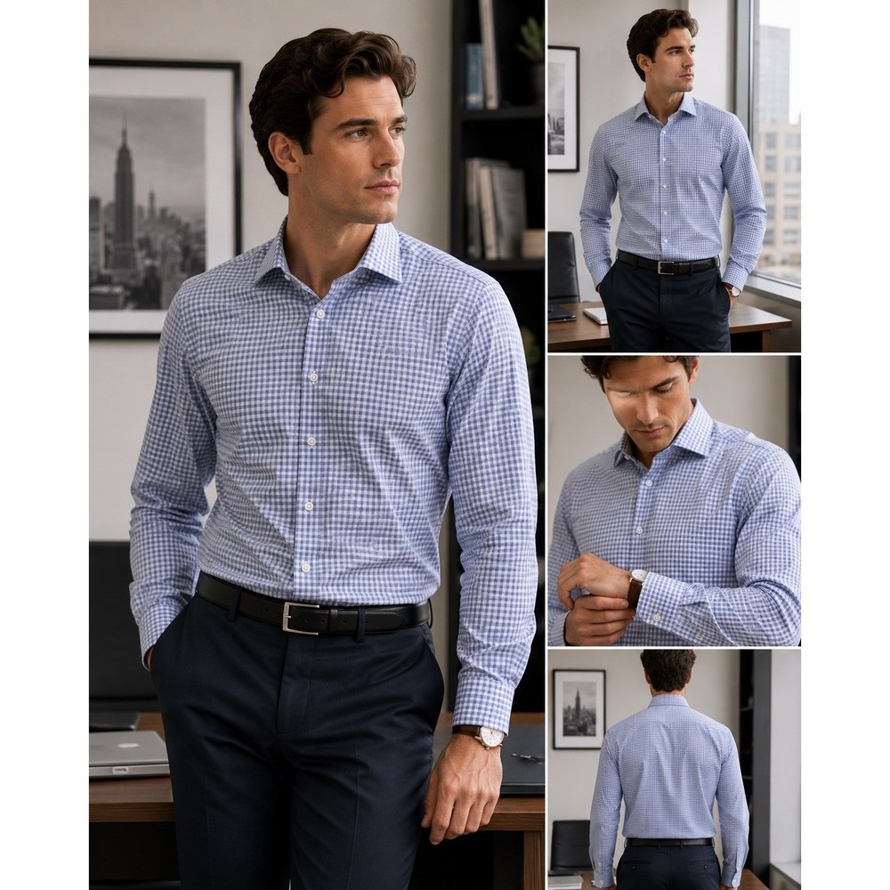 Michael Kors Shirt Mens 16 34/35 Blue Gingham Excellent Airsoft Stretch Regular
